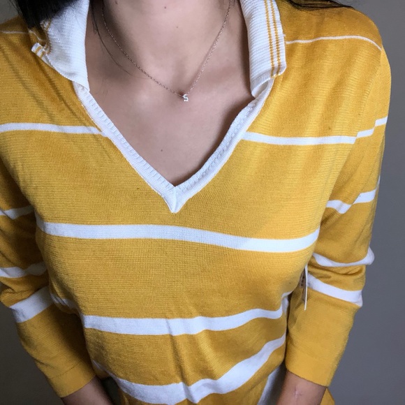 Yellow /white striped collared shirt- Anne Klein - Picture 2 of 4